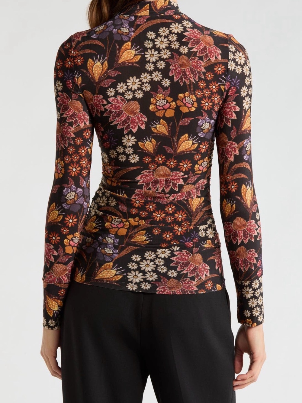 FARM Rio Black Floral Mock-Neck Long Sleeve Top - Picture 2 of 4